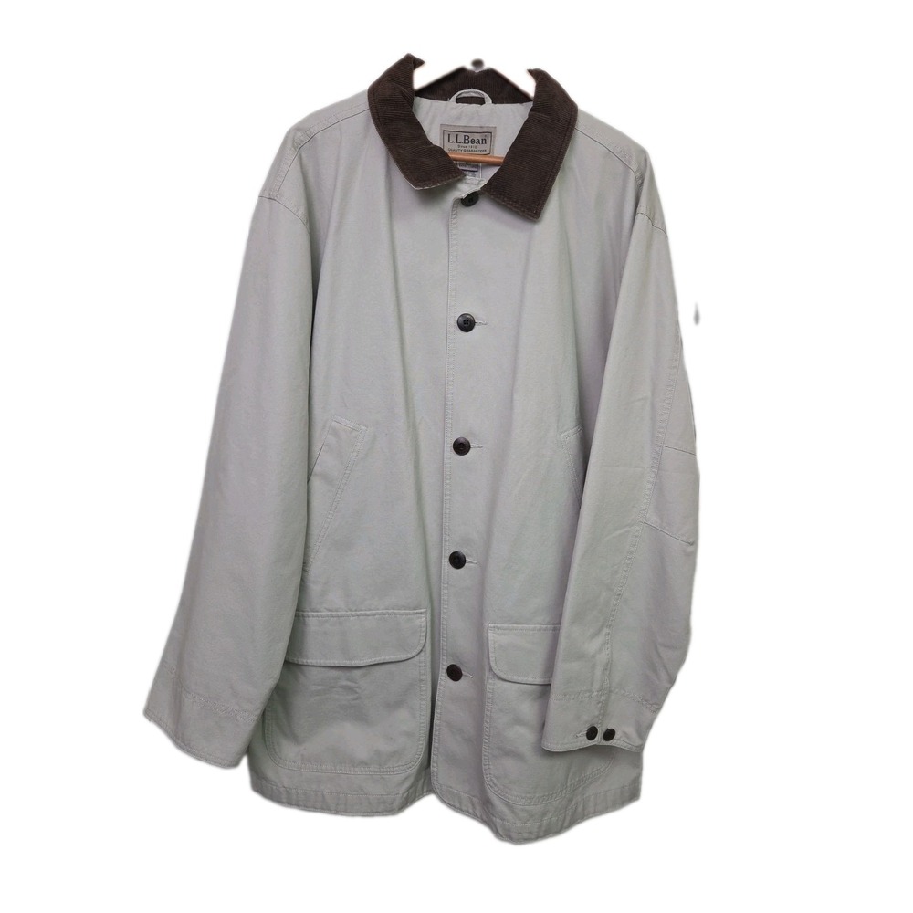 1990s LL Bean Barn Jacket Field Chore Coat Lined Corduroy Collar Mens XLT Beige